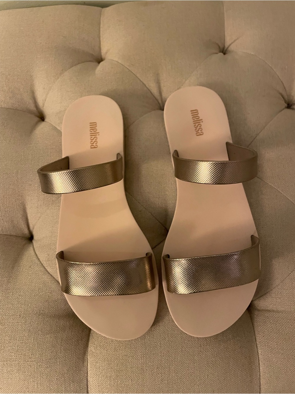 Melissa Metallic Gold Double-Strap Slide Sandals - Picture 5 of 8